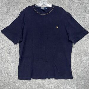 VTG Polo Ralph Lauren Shirt XL Blue/Yellow Pony Thermal Short Sleeve Waffle Knit